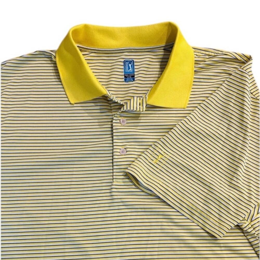 PGA Tour Yellow, Black, & White Stripe Collared Golf Polo Short Sleeve Men's XXL